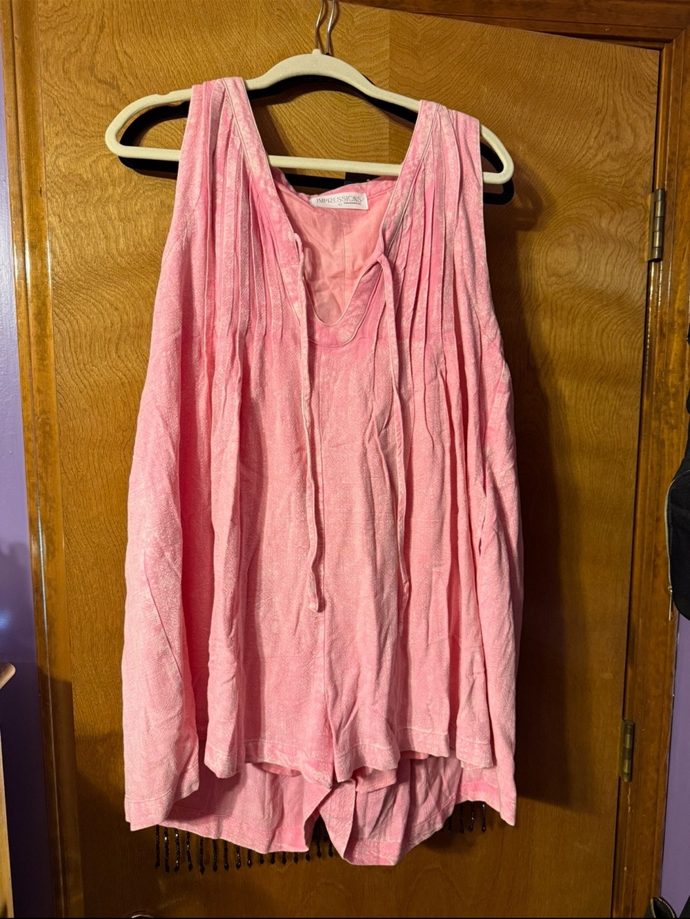 Impressions Pink Sleeveless Tie-Front Tank with Beaded Hem
